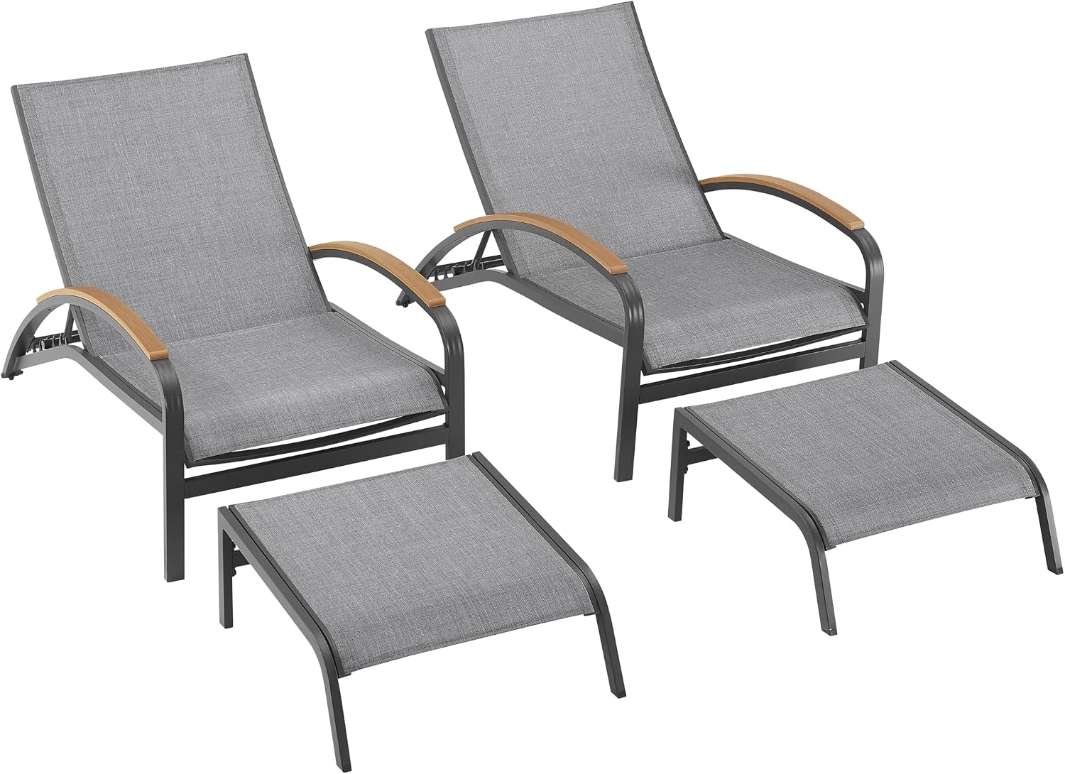 Ulax furniture Outdoor Chaise Lounges, Set of 2, Patio Aluminum Convertible Lounger Chairs with Phifertex Fabric
