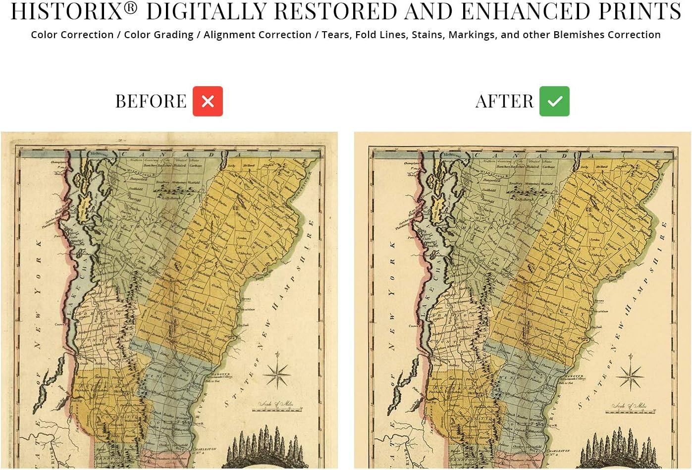 HISTORIX Vintage 1814 Vermont Map - 18x24 Inch Vermont State Vintage Map - Vermont Wall Art - Old Vermont Map Poster - Vermont Wall Decor - Map of Vermont From Actual Survey