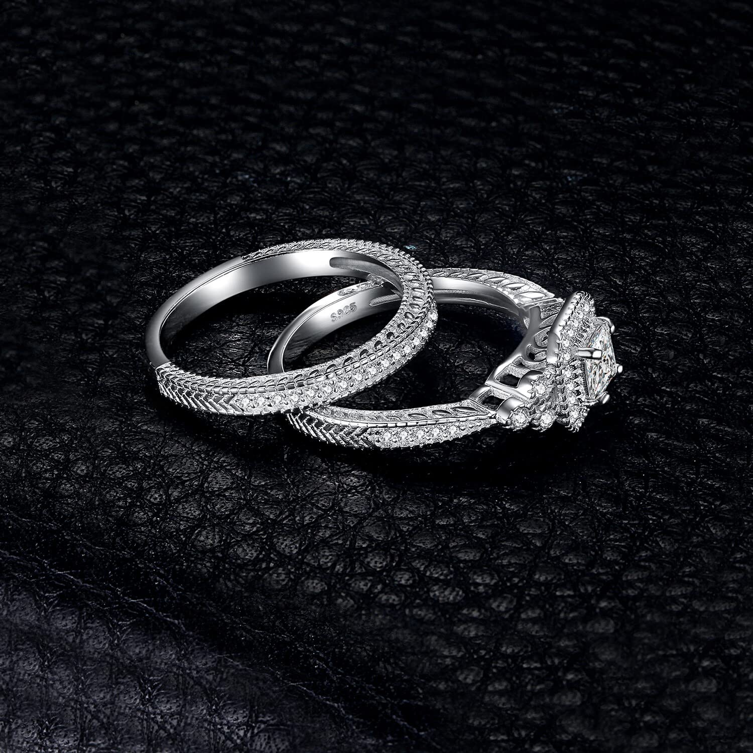 JewelryPalace Anillo Plata Mujer con Circonita Diamante Simulado, Anillo de Compromiso Plata de Ley 925 Clásicos con Piedras, Banda de Boda Anillo Promesa Conjunro Anillos para Novia