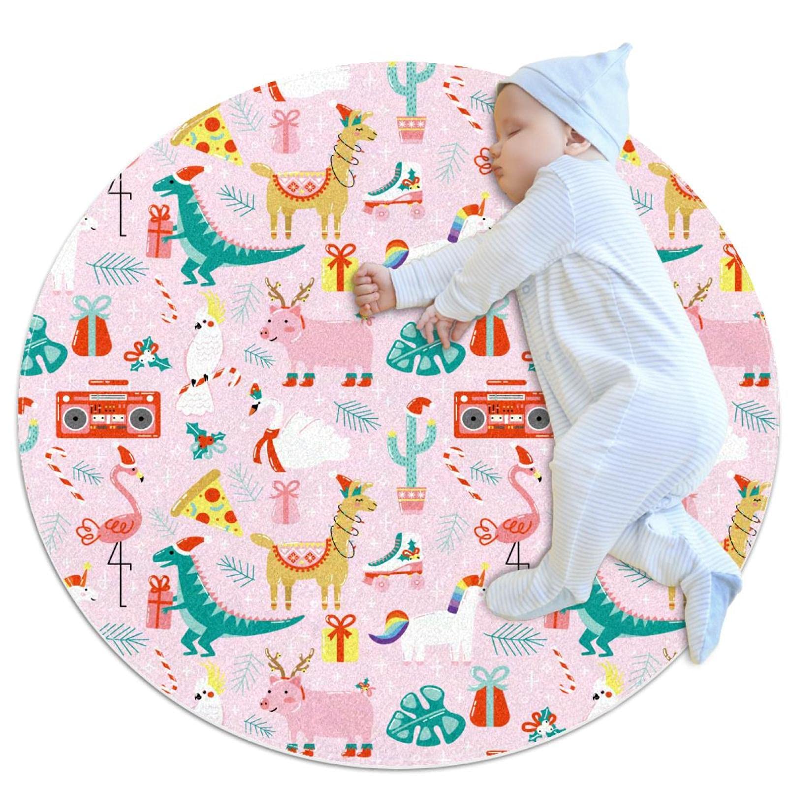 Tapis dinosaure rond pour salon et espace de jeu chaleureux 100 cm