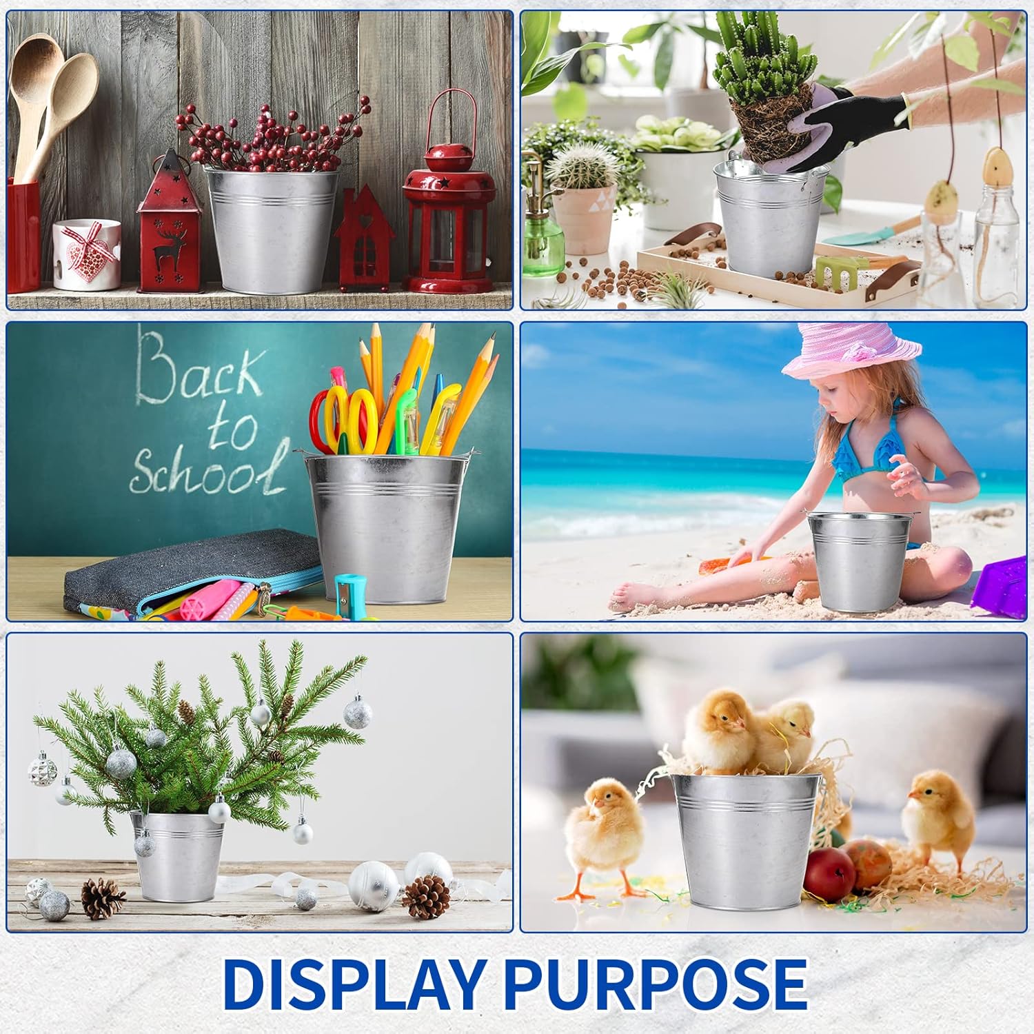 Didaey 24 Pack Galvanized Metal Buckets Bulk 6 Inch Small Ice Buckets Iron Candy Pail with Handle for Garden Planters Vase Table Centerpieces Crafts Wedding Party Favors Accessories Decorations