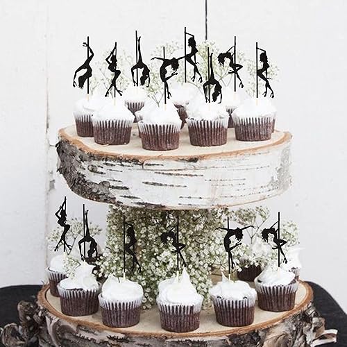Miniatura 5 de 36 piezas de decoración de cupcakes para niña de baile de poste negro con purpurina para cupcakes, despedidas de soltera, despedidas de soltera,