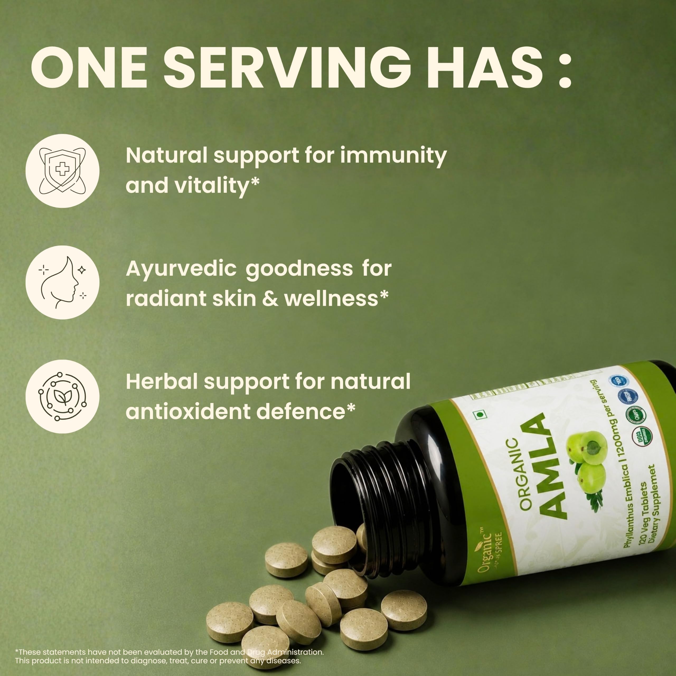 Organic Spree Amla 120 Tablets - Rich in Vitamin C, Supports Immunity, Hair & Skin Wellness* - Indian Gooseberry (Phyllanthus emblica) - 60 Days Supply - USDA Organic, GMP, HACCP Certified - Pack of 3 — Amazon image 7