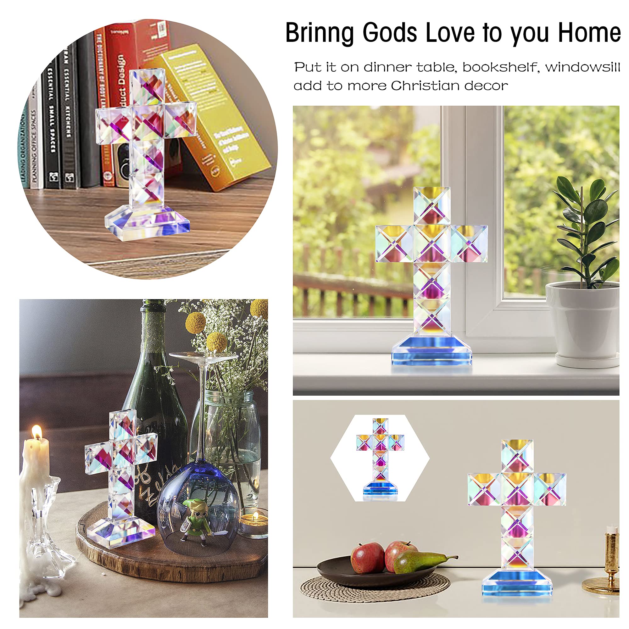 Amazon.co.jp: QFkris カラフル クリスタル 十字架 立体 高さ5インチ