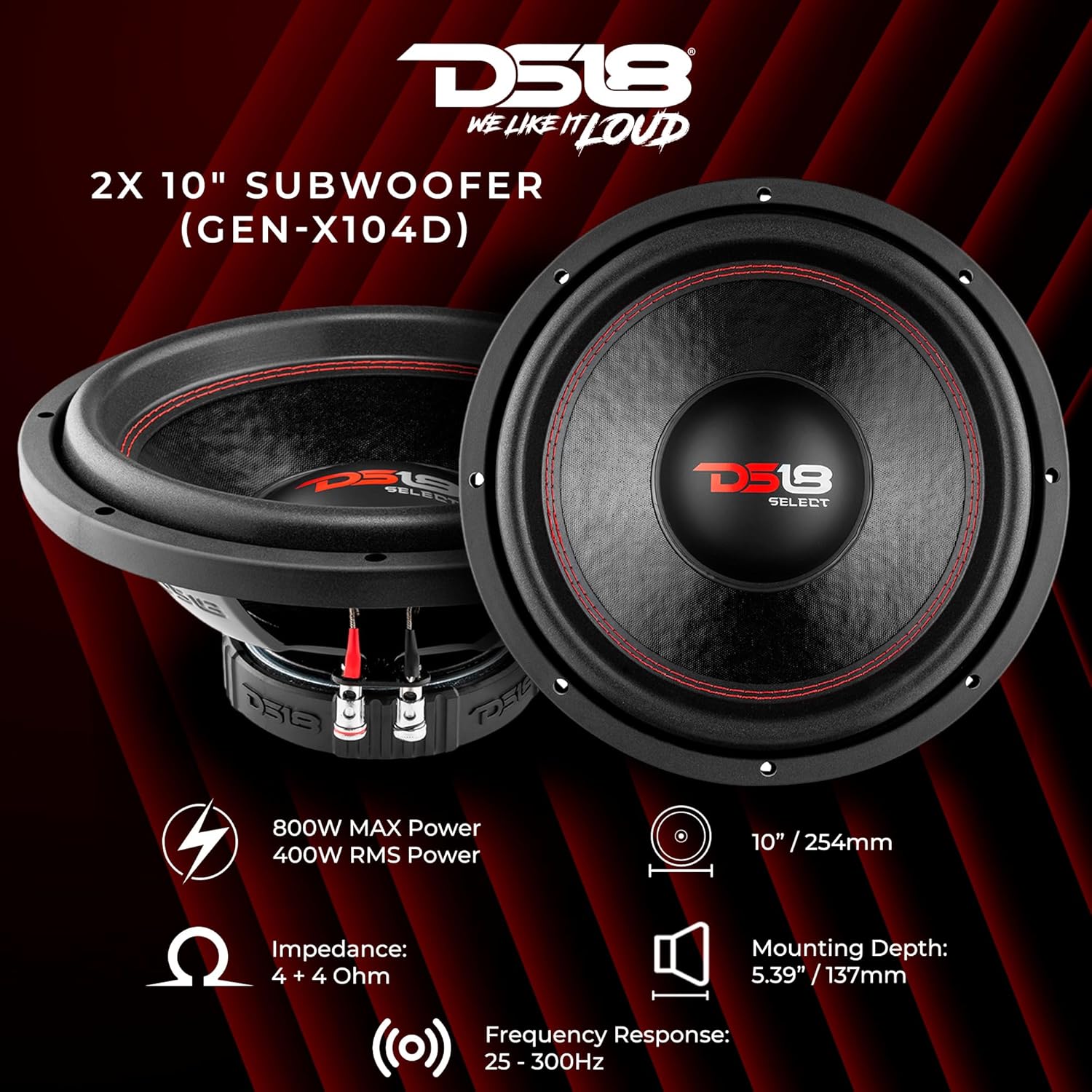 DS18 Car Audio Power Pack - 2X 10 Car Subwoofer with Amplifier Monoblock and Installation Wiring Kit 4GA - Amplify Your Ride with Precision Sound