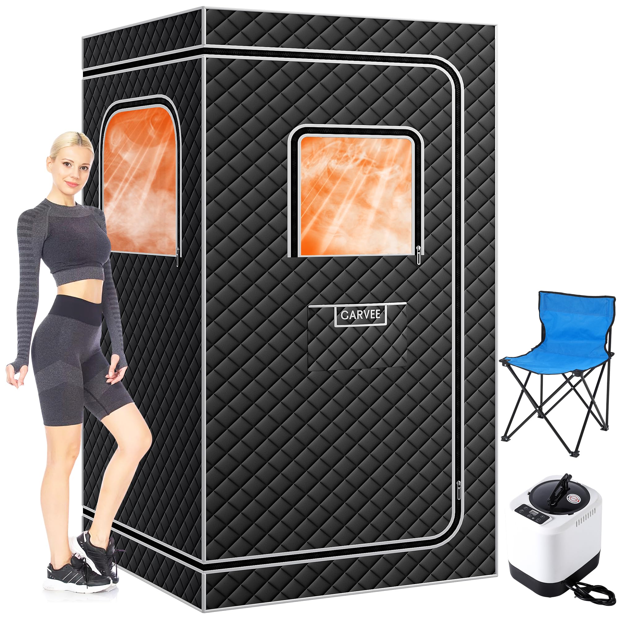 Garvee Sauna Box,Portable Sauna for Home with 4L 1500W Steamer,Explosion Zroof Zip,99 Mins Timer,Sauna Tent with 600D Encrypted Fibre, Easy Setup Quick Heat-Up Foldable Sauna for Home Spa(Grey)