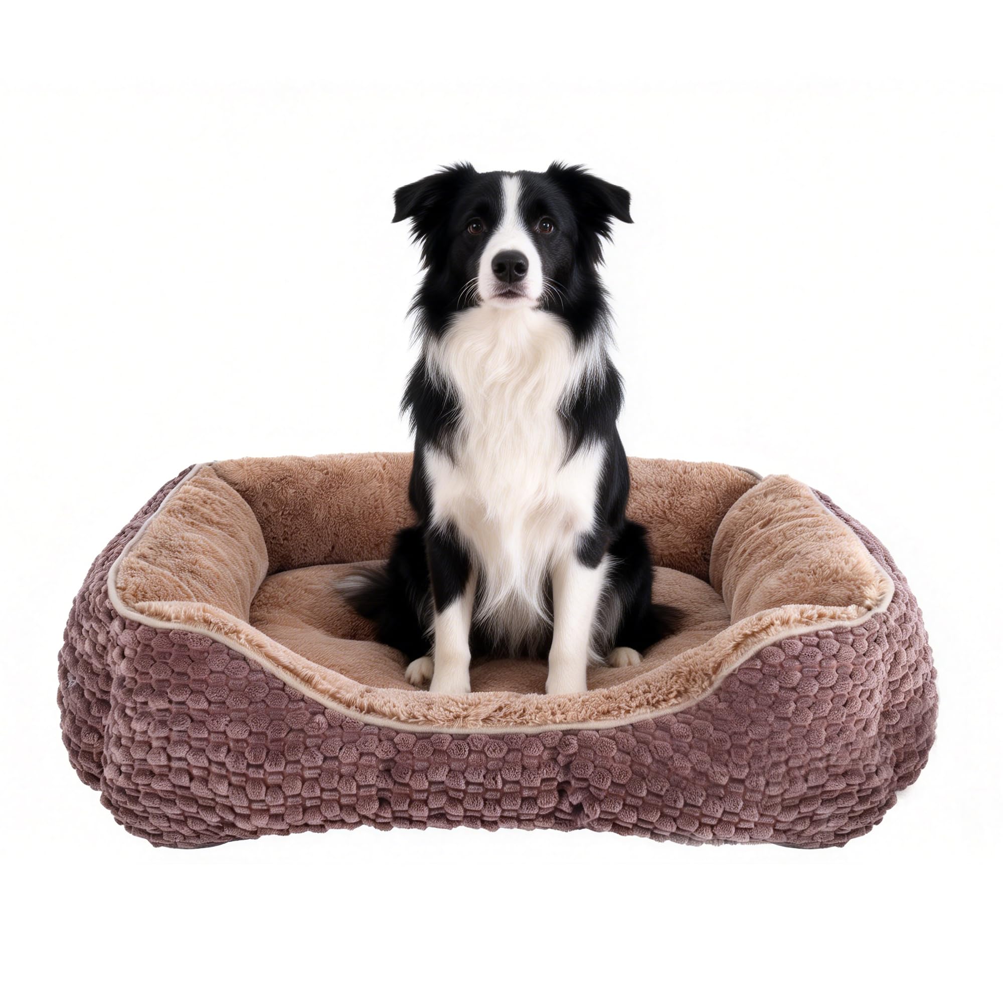 GOBOBE Plush Dog Bed Extra Large, Brown, Machine Washable, Dog Beds Sofa With Pillow Support, 89x64x23cm, Corn Kernel Design, Non-slip Bottom, Thick PP Cotton Padding