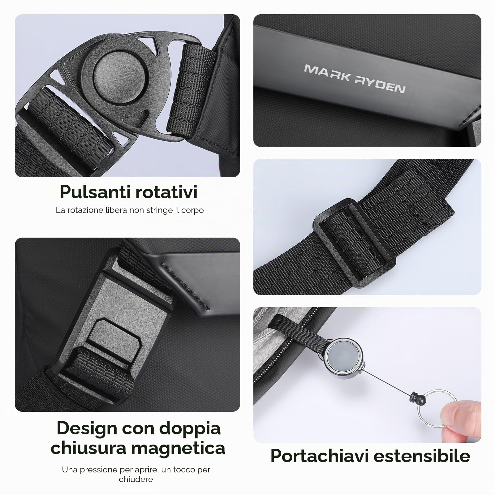 MARK RYDEN messenger borsa a tracolla in tela borsa studente borsa laptop borsa 11" pad messenger borsa uomo borsa università studenti nero