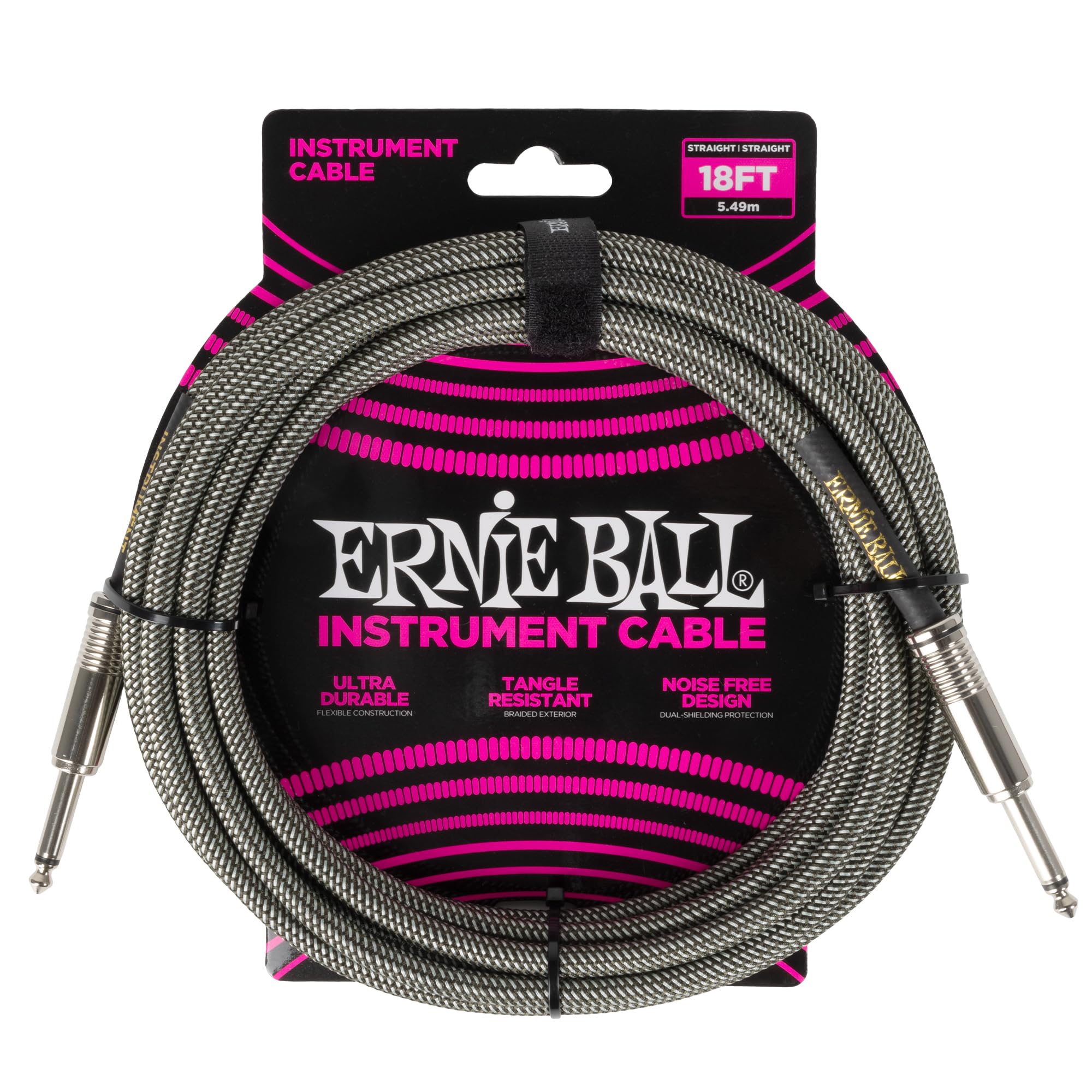 Ernie Ball Instrument Cable, 1/4" Straight, Silver Fox, 18ft (P06433)
