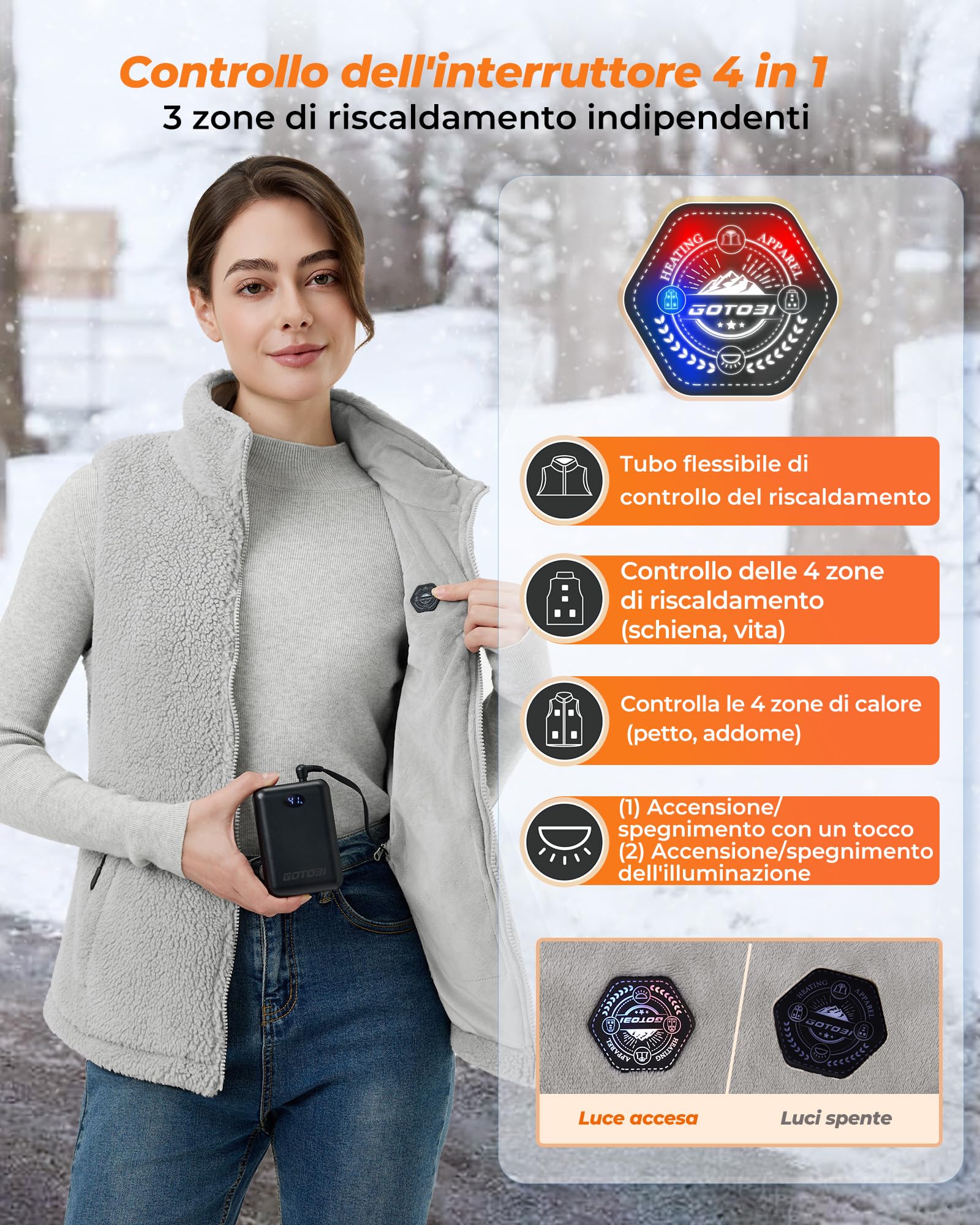 Gilet Riscaldato Donna In Pile Con Batteria Da 16000 Mah, 7,4 V, 9 Zone Di Riscaldamento, Gilet In Pile Riscaldato Con 3 Temperature Regolabili, Per Ciclismo, Lavoro All'Aperto