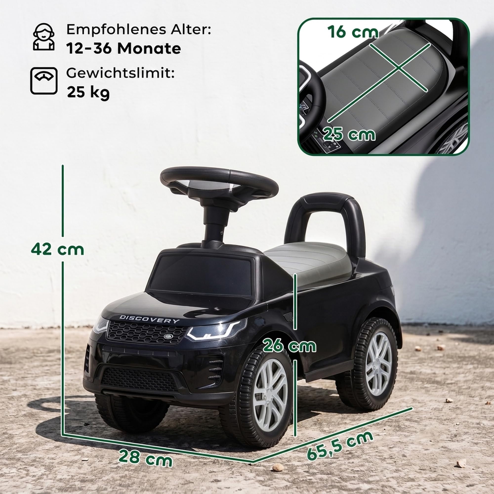 AIYAPLAY LAND ROVER DISCOVERY auto jezdne z klaksonem 18-36 mies. Czarny