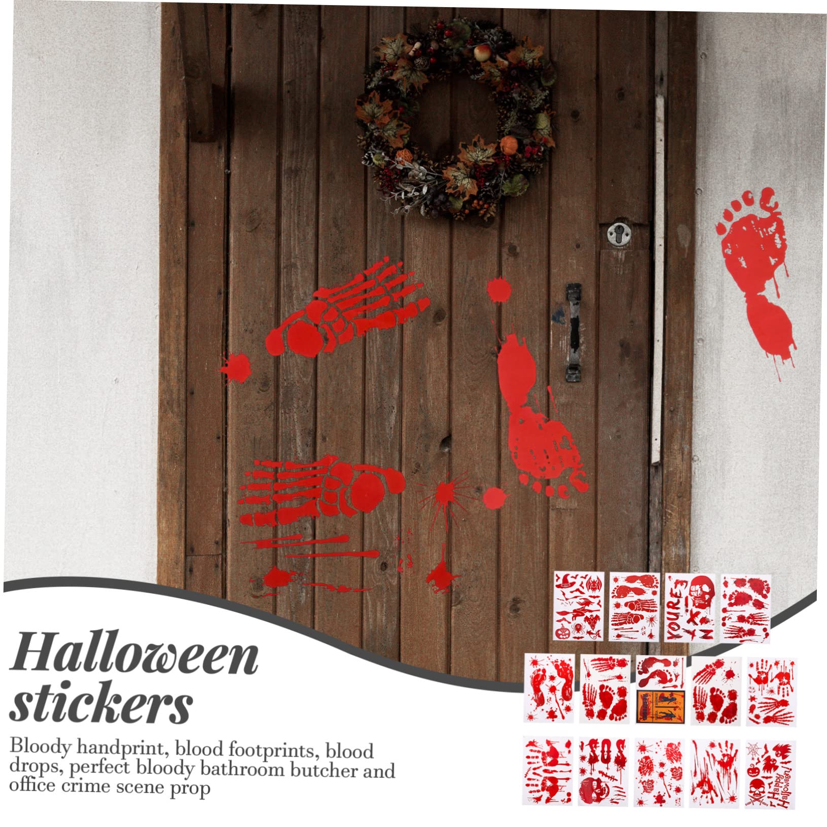 Cabilock 70 Hojas Víspera De Todos Pegatinas Sangriento Pegatinas Puerta De Terror Pegatinas Festival Decorativo Pegatinas Ventana Espeluznante Huella De Mano Material De PVC