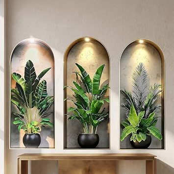 3D Tropical Jungle Leaf Wall Stickers, Potted Plant Wall Stickers, Peel-and-Apply Wall Stickers, Suitable for Living Room, Bedroom, and Office Decoration