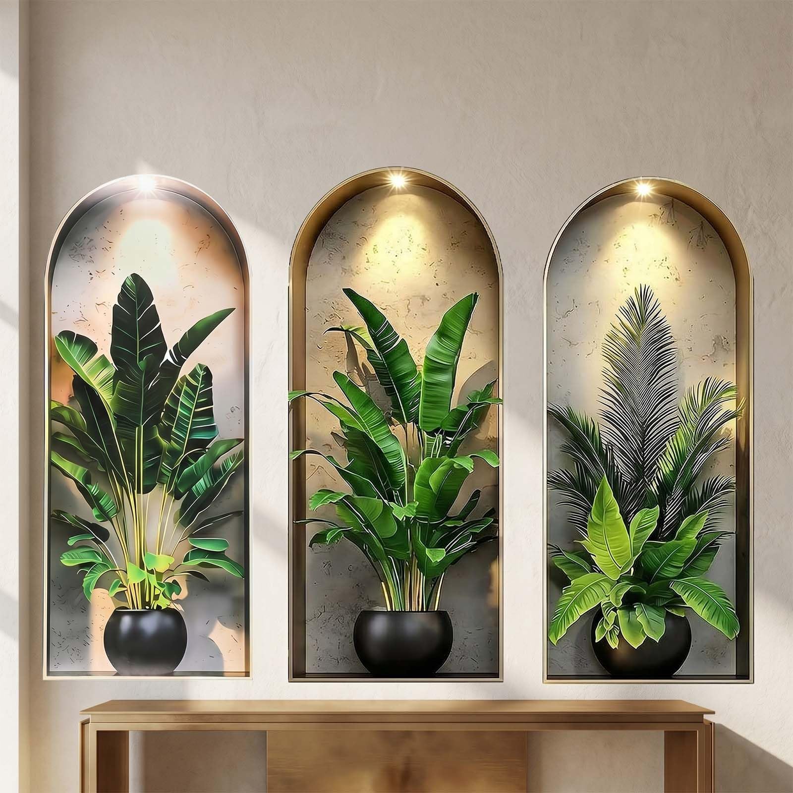 3D Tropical Jungle Leaf Wall Stickers, Potted Plant Wall Stickers, Peel-and-A...