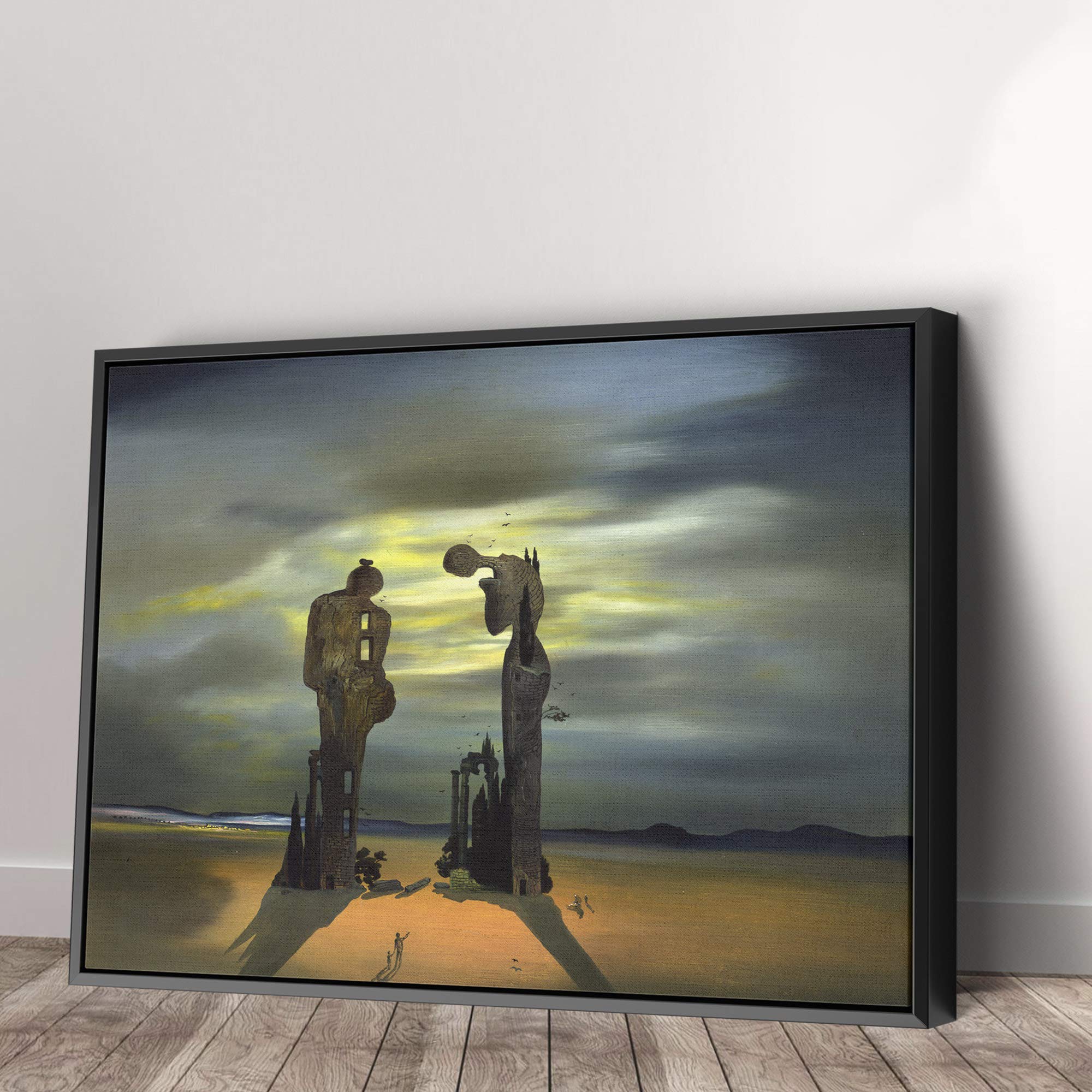 Salvador Dali Two Statues Canvas Art Wall Art Home Decor (12in x 8in Modern Black Framed)