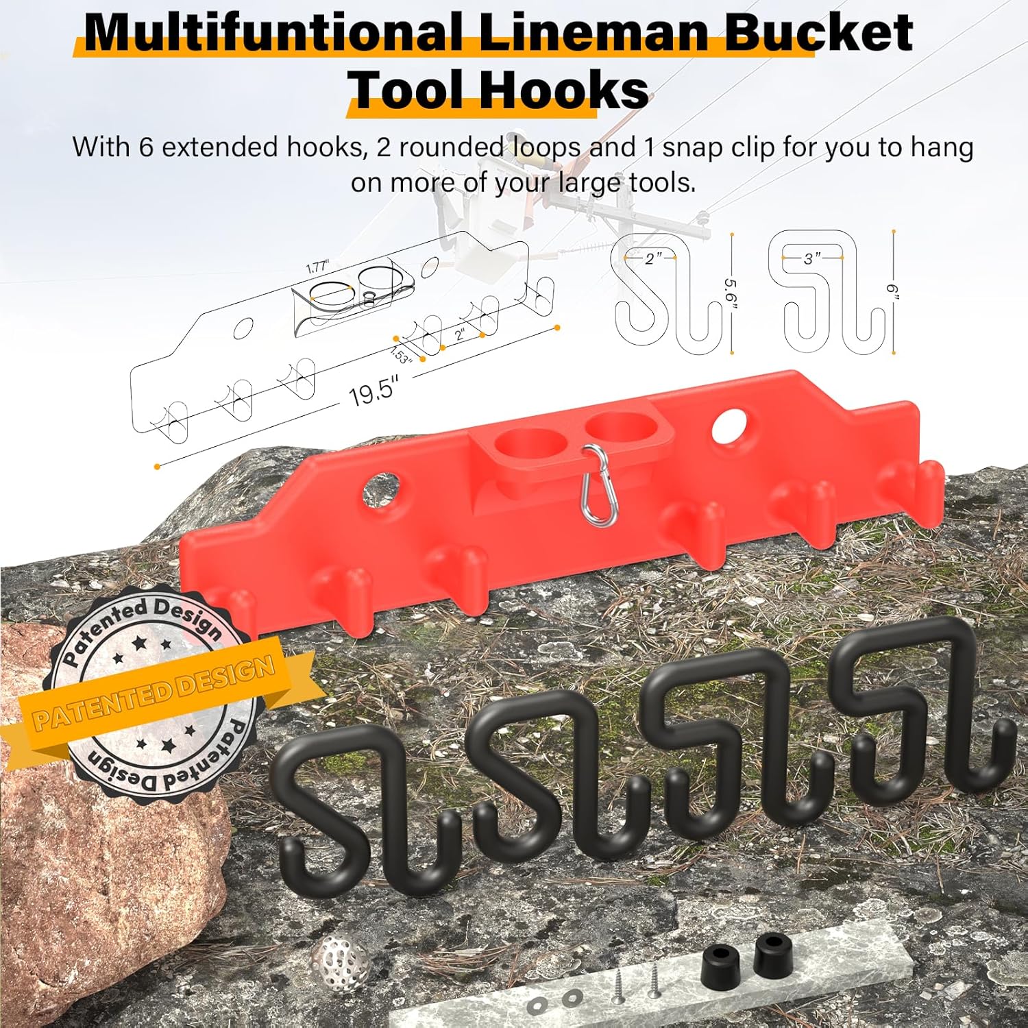 Lineman Tool Board, Bucket Truck Hook Organizer, Line Work Buckets Accessories,Tool Organizer for Bucket Trucks and Lineman, Including Two 3” Aerial Bucket Hooks and Two 2” Aerial Bucket Hooks.