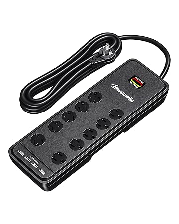 DEWENWILS 10-Outlet Surge Protector Power Strip with 4 USB Ports, 15 FT Long Extension Cord, Right Angle Flat Plug, 2480J Surge Rating 15AMP Circuit Breaker, Wall Mountable, UL Listed