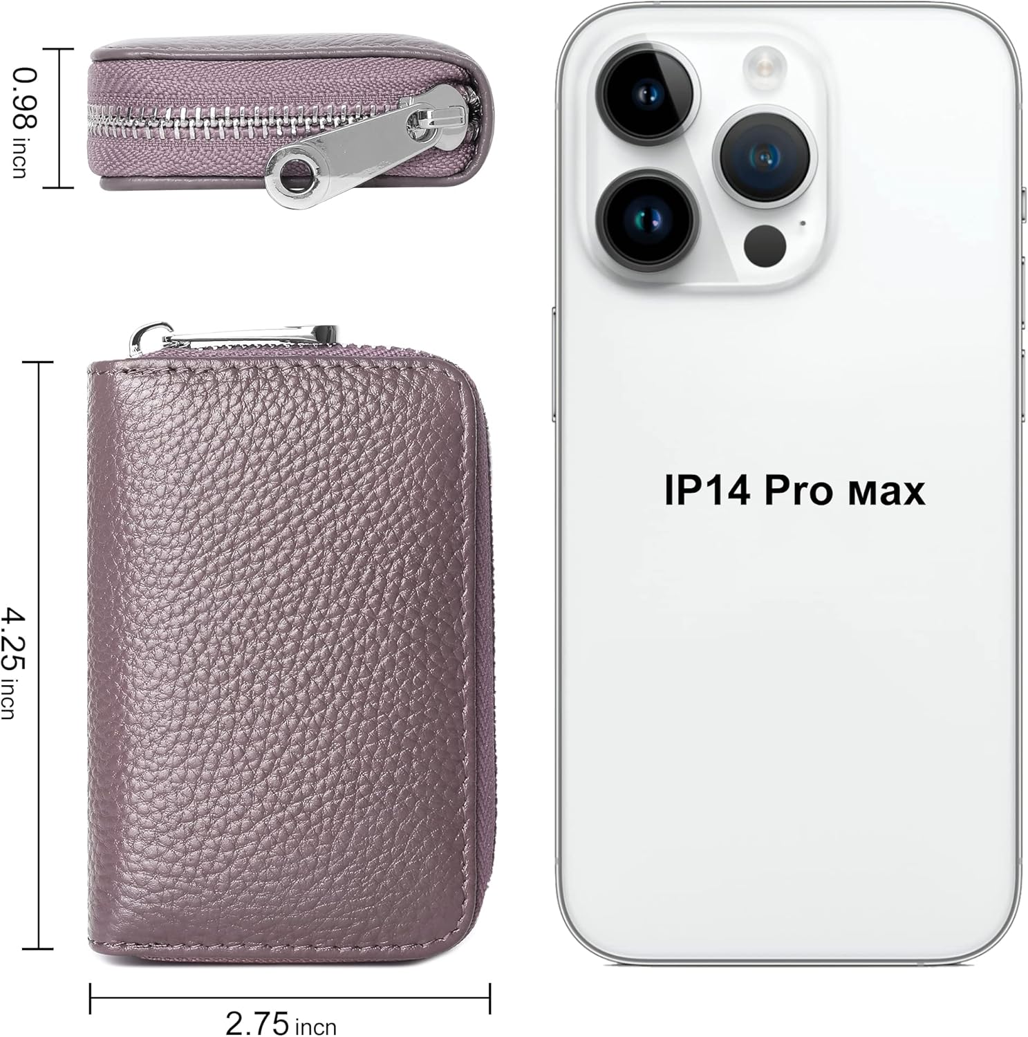 FEITH&FELLY Genuine Leather Credit Card Holder RFID Small Zipper Card Case Wallet for Women & Men - Image 6