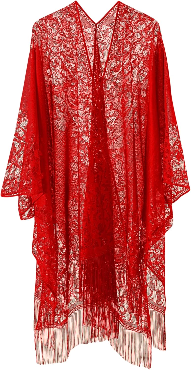 Sexy Elegant Lace Kimono Beach Cover Up for Women, Bathing Suit Cover Up, Open Front Swimsuit Coverup for Poolside, Seaside - Image 7