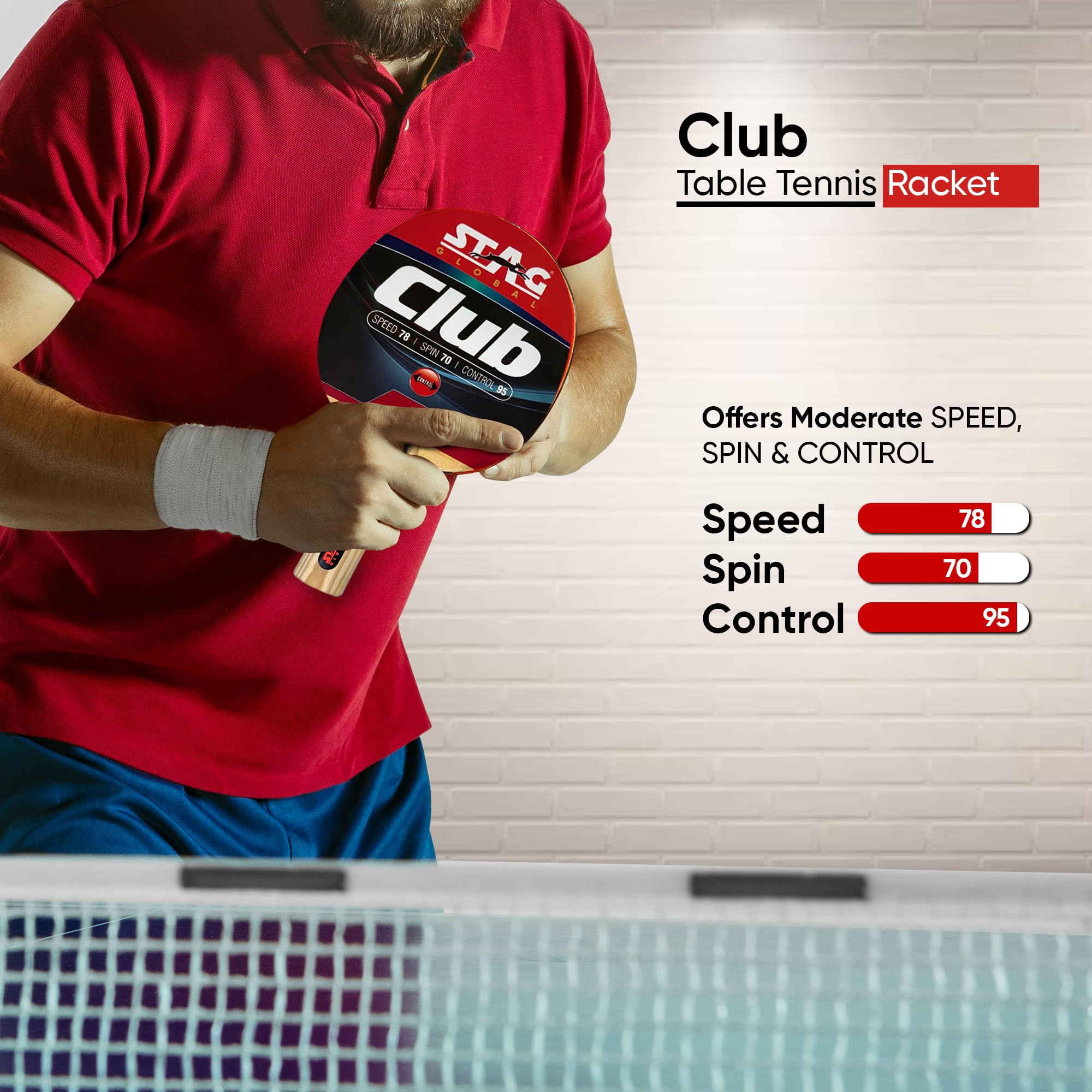 STAG GLOBAL Club Table Tennis Racket, Straight Handle 1