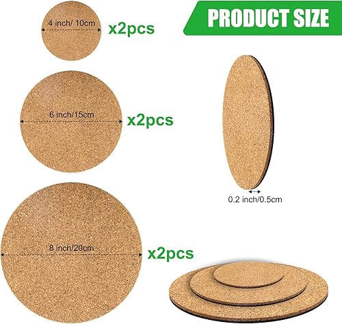 Miniatura 9 de Coitak 6 tapetes de corcho para plantas, posavasos redondos de corcho de 6 pulgadas para jardín, patio, maceta, interior y exterior y proyectos de