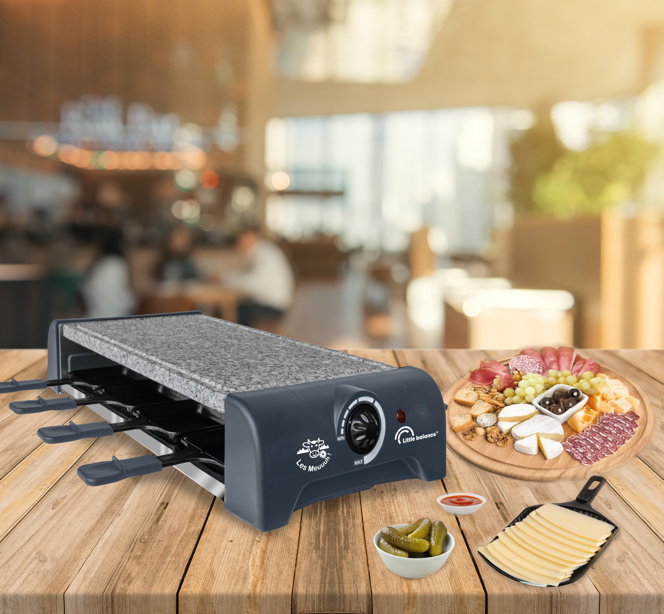 LITTLE BALANCE 8751 Granit & Cheese Meuuuh…!, Appareil à raclette, Sans PFAS, Pierrade, Pierre naturelle Granit, Multifonctions, 8 personnes, 1300 W, Poivre