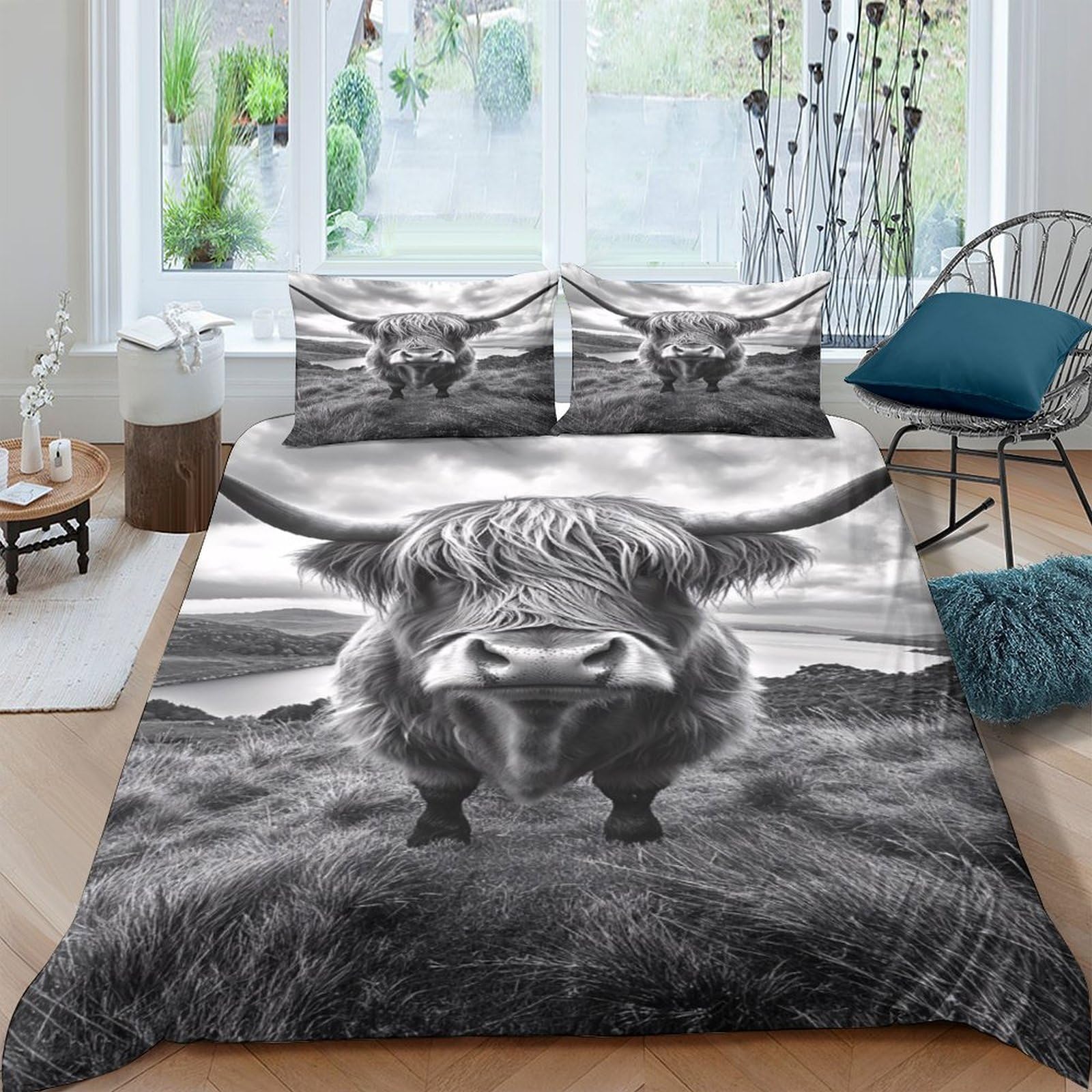 Ctjqhvkz Style-6 3D Printed Highland Cow Fitted Sheet Microfiber Soft Breathable Landscape Bed Cover For Bedroom Guest Room Decor Protection Single（135X200cm）