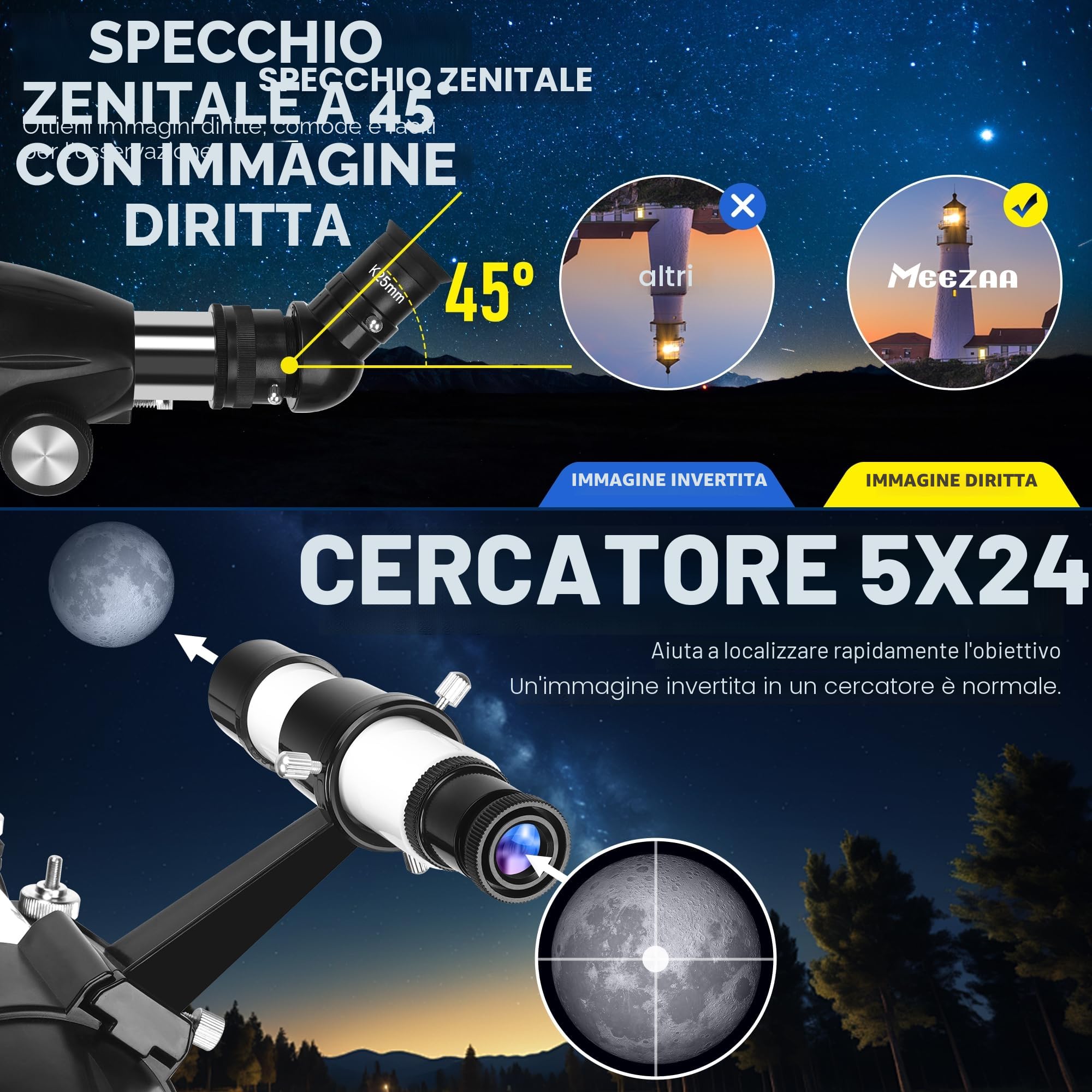 MEEZAA Telescopio, Telescopio Astronomico Professionale Potente per Adulti, 90 mm Apertura 800 mm AZ Mount Telescopi Rifrattori Portatile per Bambini e Principianti per Osservare la Luna e Pianeti