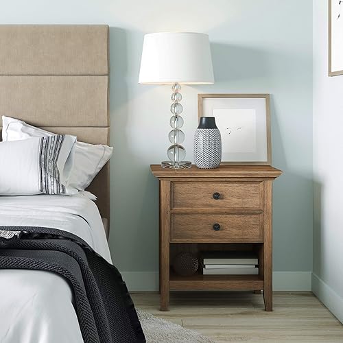 Miniatura 104 de SIMPLIHOME Amherst Mesita de noche tradicional de madera maciza de 24 pulgadas de ancho, color gris niebla, para sala de estar y dormitorio Gris