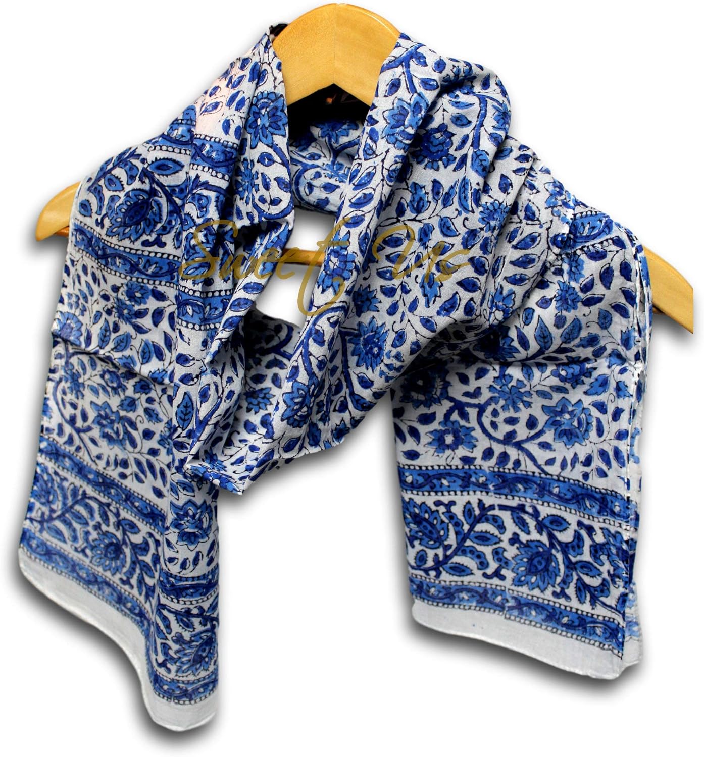 Large Cotton Scarfs for Women Lightweight Soft Sheer Neck Scarf, Head Scarf, Block Print Summer Floral Scarf, Bandanas for Women, Handmade Blue Fashion Scarf Shawl Stole Wraps 15x72 inches at  Women’s Clothing store