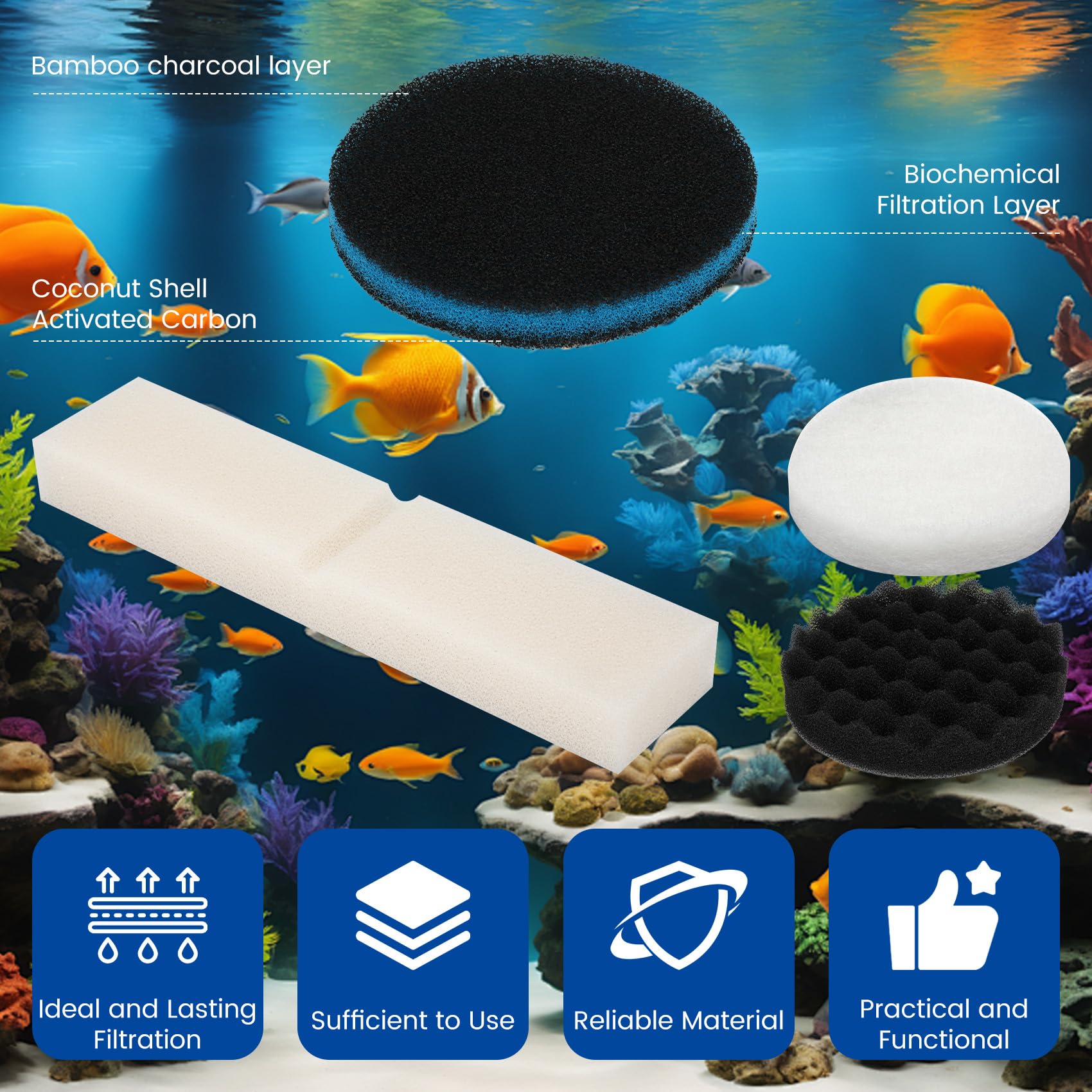 24 filtri Fx6, compatibili con filtri per acquari Fluval FX4/FX5/FX6, tra cui blocco in bio-schiuma, filtro in spugna di carbonio, anello in ceramica, borsa a rete