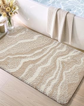 DEXI Marble Bath Mats 36x24, Bathroom Rugs Non Slip Machine Washable, Beige