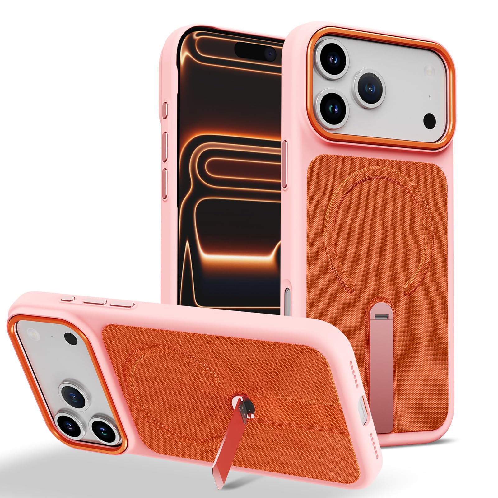 Coque iPhone 17 magnétique cuir carbone avec support pour chargeur sans fil