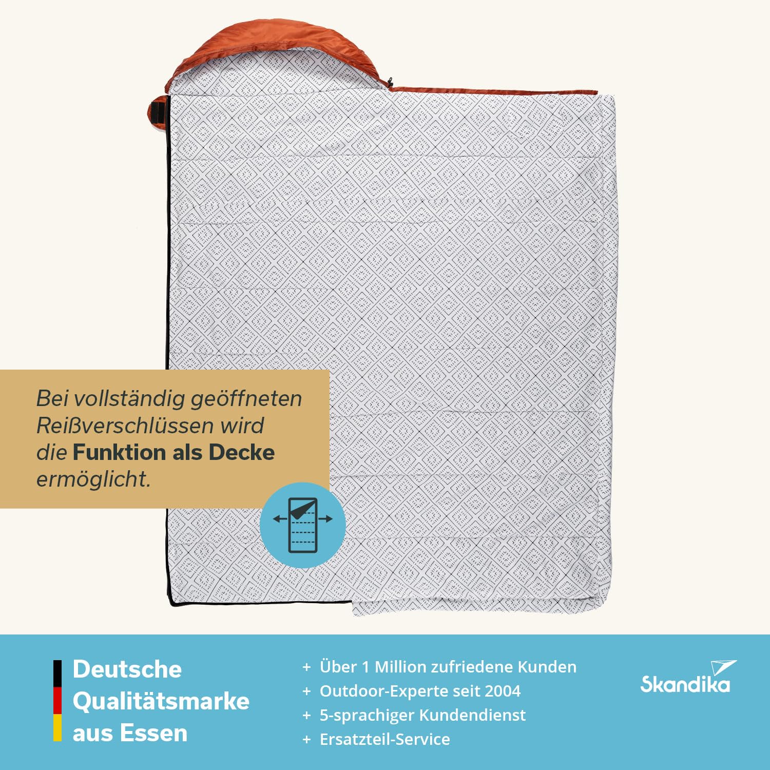 Skandika Iceland Saco de Dormir Individual | con Forro de polialgodón para Adultos, acoplable, hasta -5°C, 220 x 80 cm | Invierno Camping Senderismo