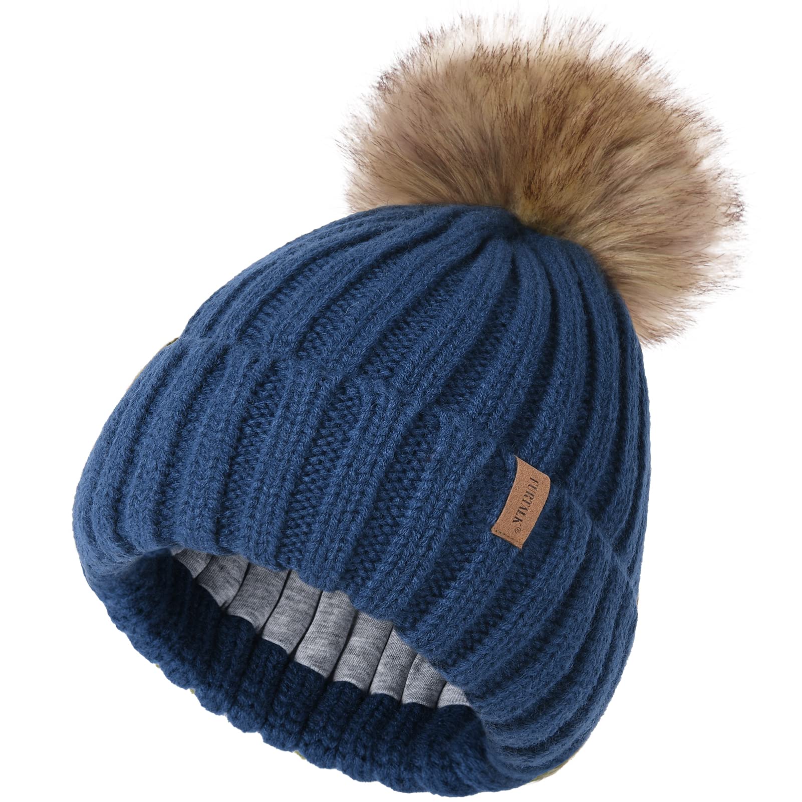 FURTALKKids Winter Hat Toddler Knitted Beanie with Faux Fur Pom Poms for Baby Girls BoysOEKO-TEX STANDARD 100