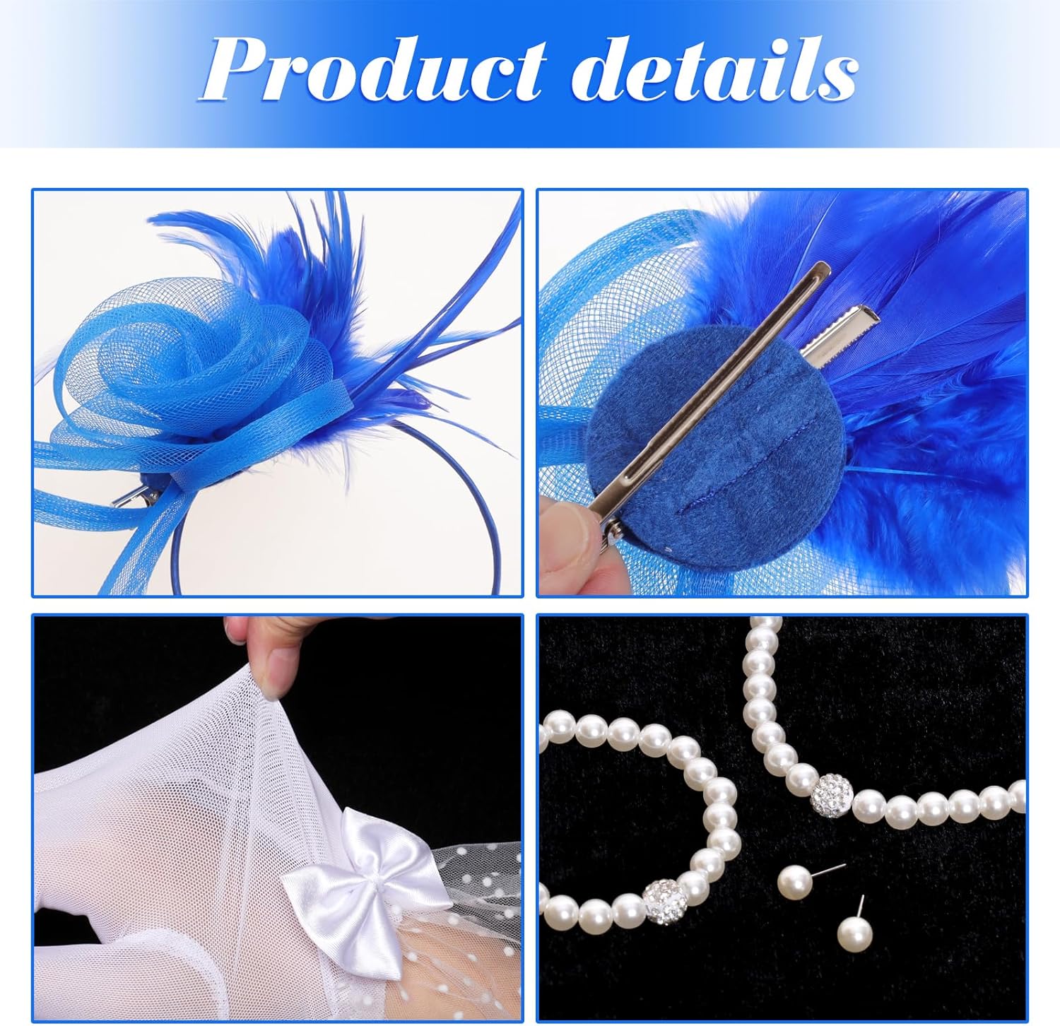 Heliltd Vintage Tea Party Fascinator Hat for Women Detachable Flower Hair Clip Headband with Pearls Gloves for Derby Cocktail - Image 7