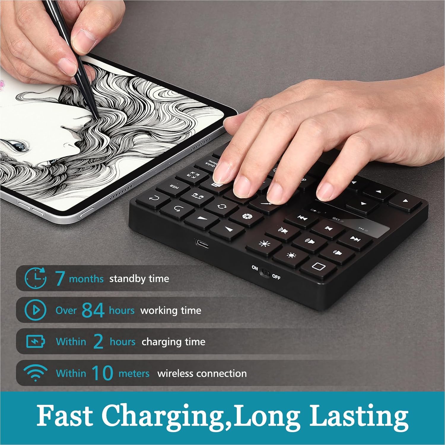 35 Keys Mini Drawing Keyboard, One Handed Ergonomic Drawing Keyboard, with 250mah Lithium Ion Battery, USB Keyboard for OS for OS X