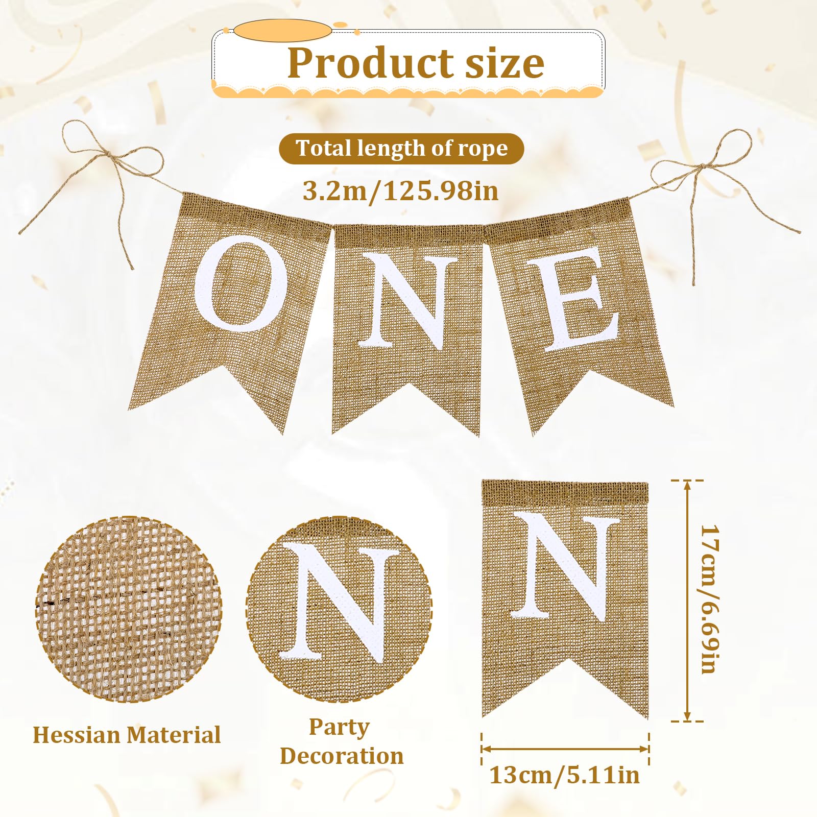 Wood One Hochstuhl-Banner – Holz-„ONE“-Buchstaben Für 1. Geburtstag, 9,9x14 Cm, 203 Cm Schnur