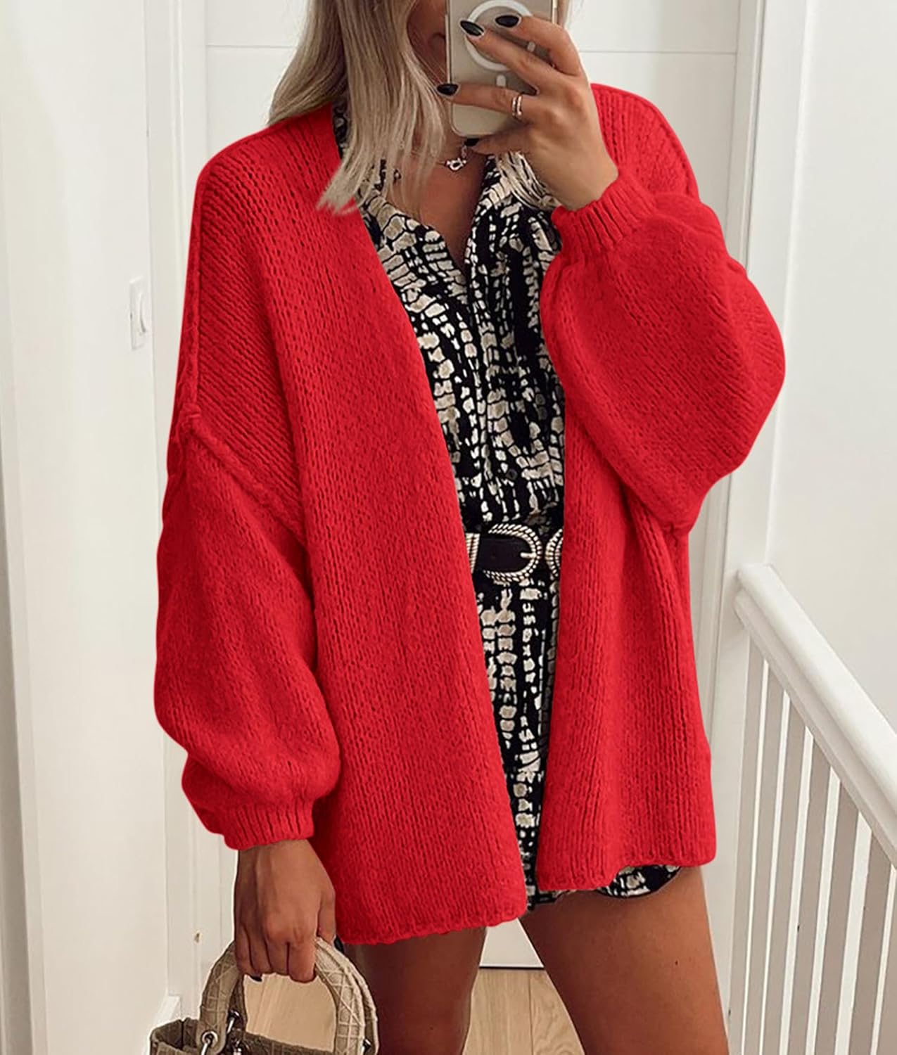 PRETTYGARDEN Womens Oversized Cardigan Sweaters 2026 Fall Long Lantern Sleeve Knit Open Front Lightweight Sweater - Image 4