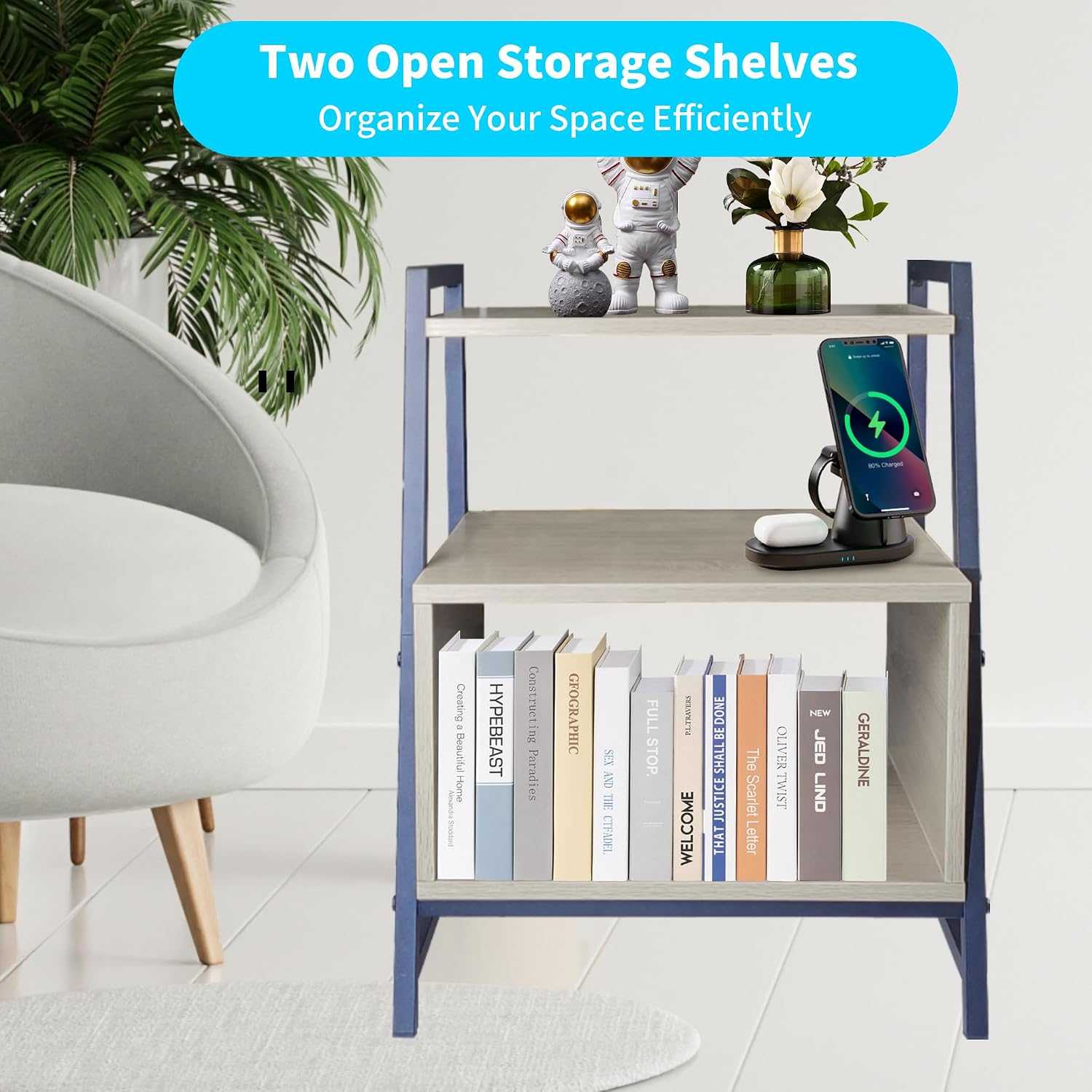 Side Table Small End Table with Open Storage Shelf Night Stands Side Table Bedroom Small Bedside Table Narrow Nightstand End Tables Bedroom Sofa Table for Small Spaces Grey