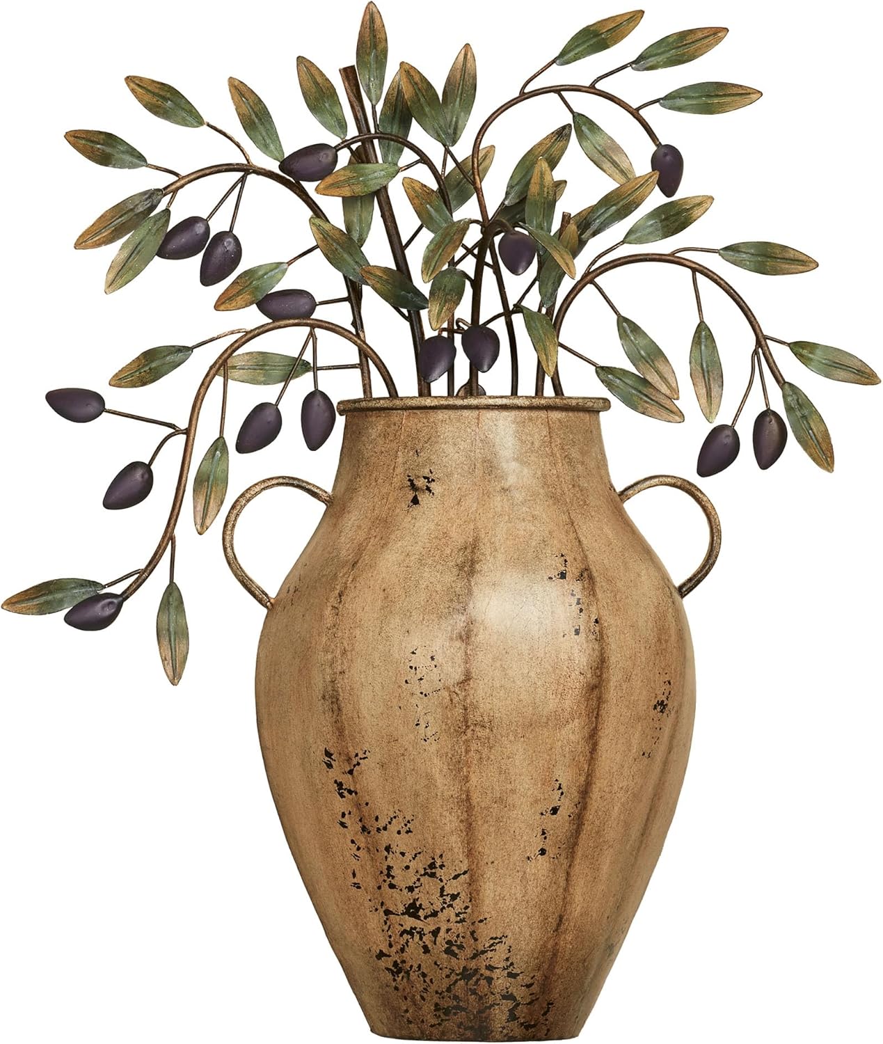 Vaso con Olives Metal Wall Sculpture | Old World Style Urn Pot with Fruited Branches, Black Olives, and Green Leaves | Dimensional Metal Wall Art | Italian, Tuscan Charming Wall Decor