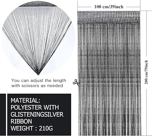 Miniatura 2 de WILLBOND 4 cortinas de tiras con purpurina para ventana, 79 x 39 pulgadas, tira divisora de cortina para puerta, borla para boda, sala de estar,