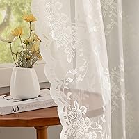 Vista 20 de YJ YANJUN Cortinas traslúcidas negras de 54 pulgadas de largo, panel de cortina de encaje gótico victoriano para cocina, cortinas cortas