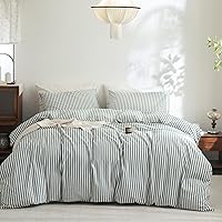 Vista 45 de FOSSA Juego de funda de edredón 100% algodón lavado, tacto súper suave, transpirable, acogedor, 3 piezas, juego de ropa de cama, color gris almendra