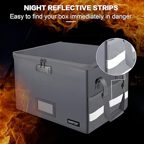 Miniatura 7 de ENGPOW - Caja ignífuga con cerradura, organizador de almacenamiento con cremalleras, caja de documentos ignífuga plegable con asa, caja de seguridad