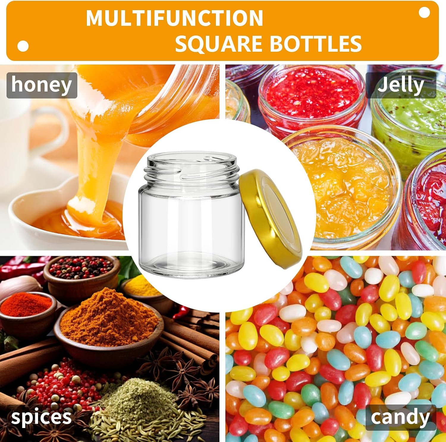 6Pcs 2oz/60ml Mini Glass Honey Jars – Round Clear Favors Jars with Airtight Metal Lids, Small Honey Pots for Wedding Favor, Baby Shower, Jam, Spices, DIY Gifts, Samples (6, Gold lid, 2oz) image 5
