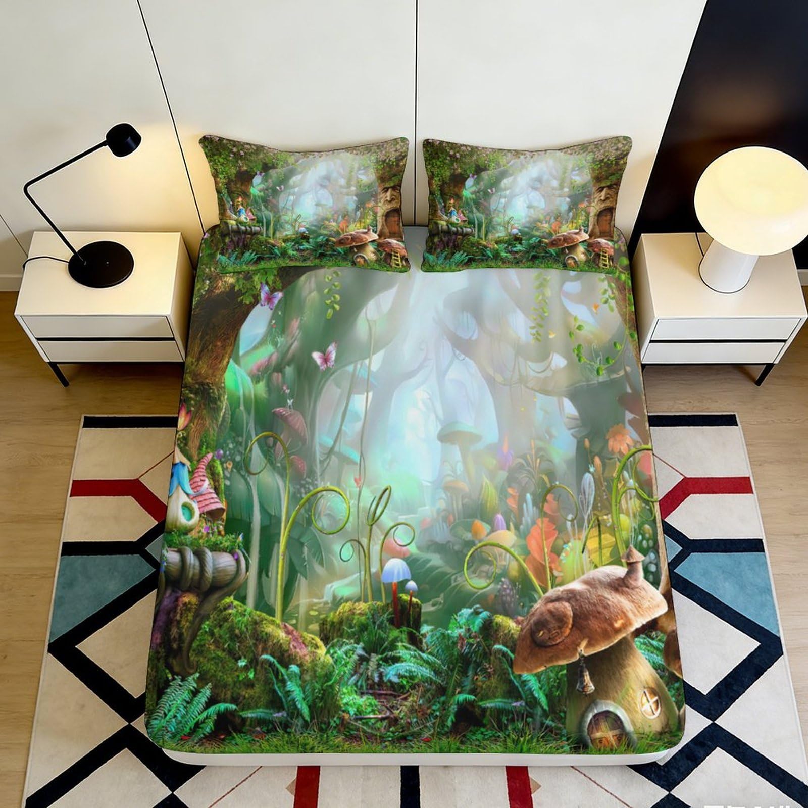 Pnayamiorkfel Style-3 3D Printed Enchanted Forest Fitted Sheet Microfiber Anti-Slip Fantasy Wonderland Bed Cover For Bedroom Dorm Decor 90X200x25cm