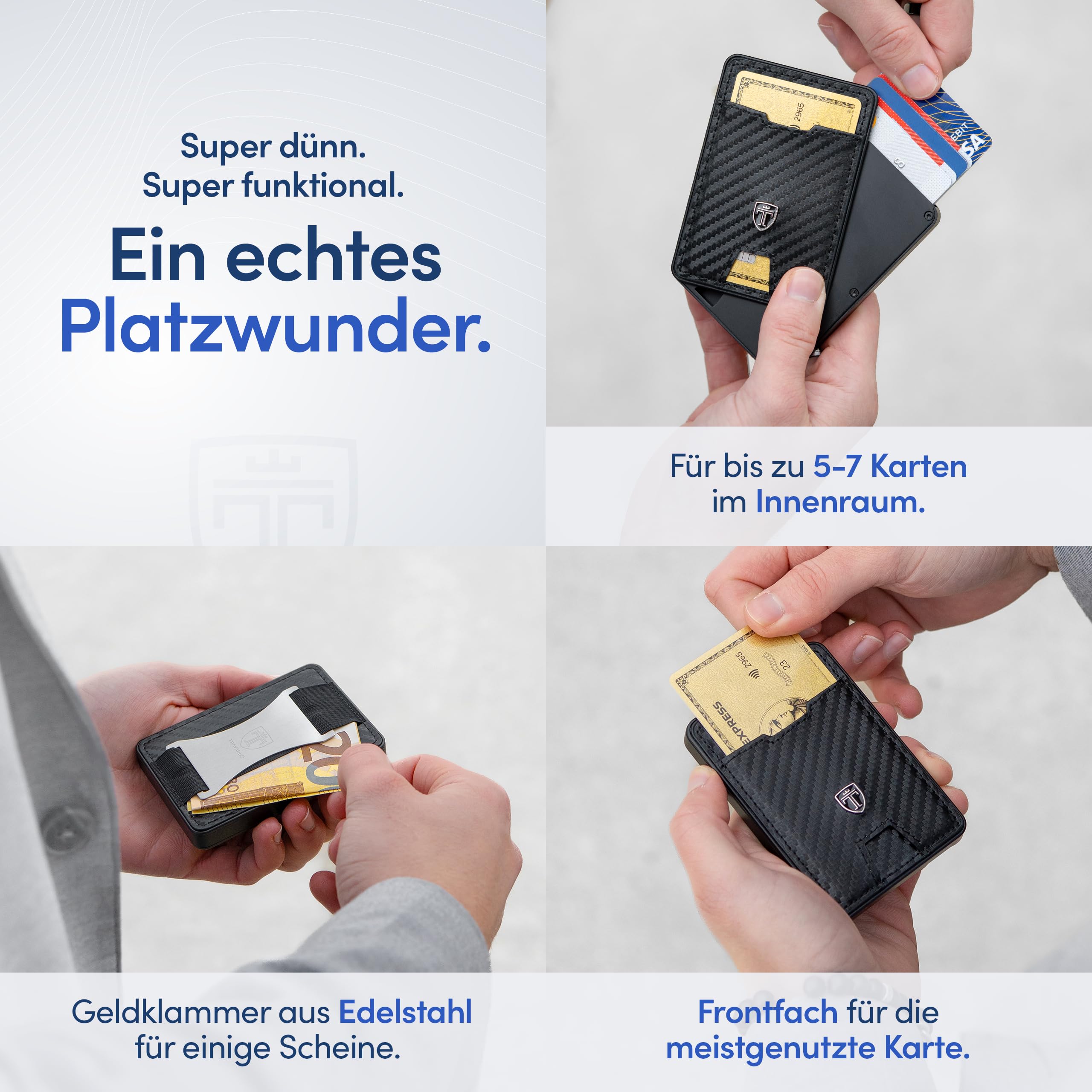TRAVANDO SWYPE Aluminium Pop-Up Wallet für 6-7 Karten - Geldbörse für Herren mit RFID Schutz - Geldbeutel mit Geldklammer - Kartenetui mit Geldspange - inklusive Geschenkbox (6-7 Karten)