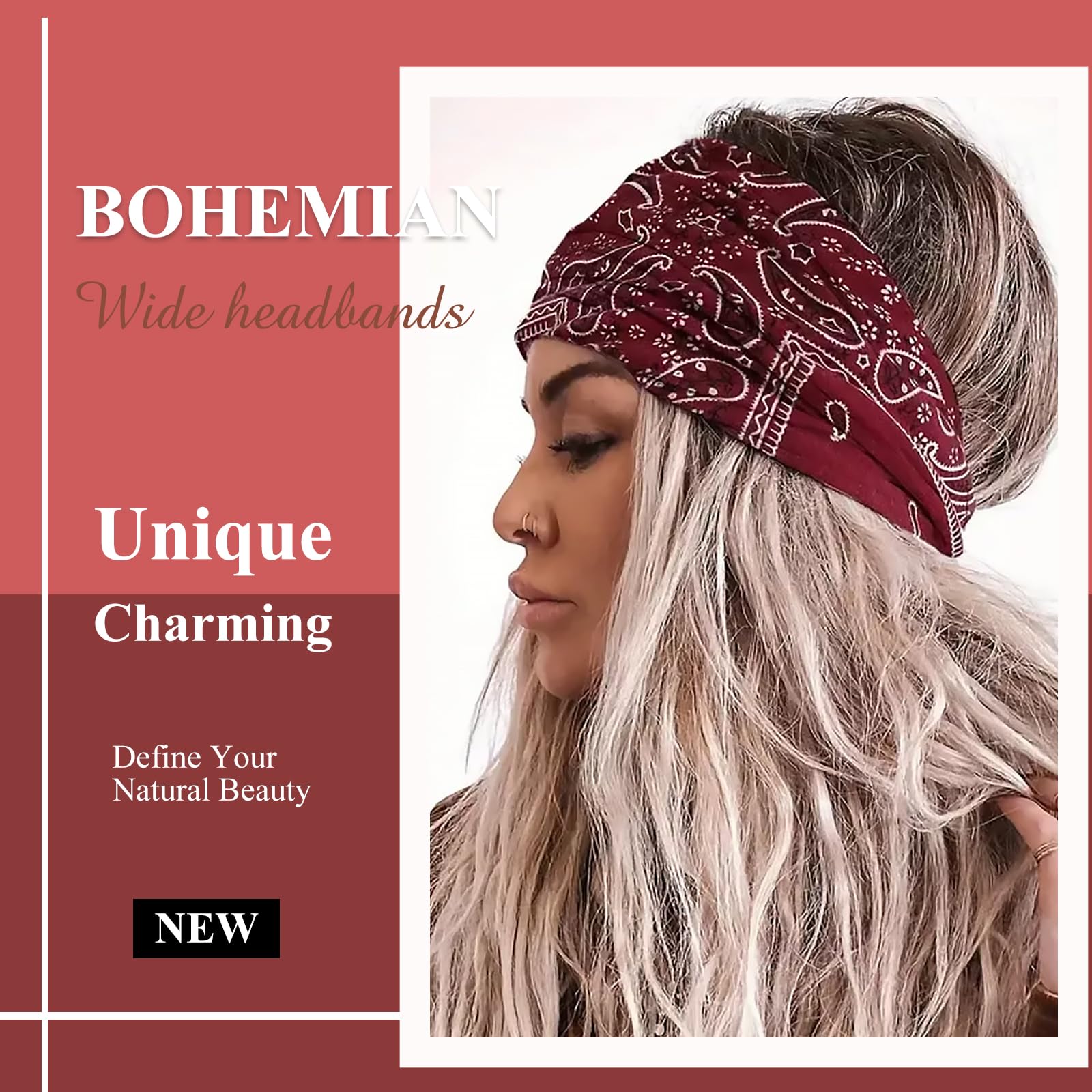 7\'\' Wide Paisley Turban Headbands for Women Non Slip Boho Hair Accessories Amazon.com : AKTVSHOW 7 main image 2