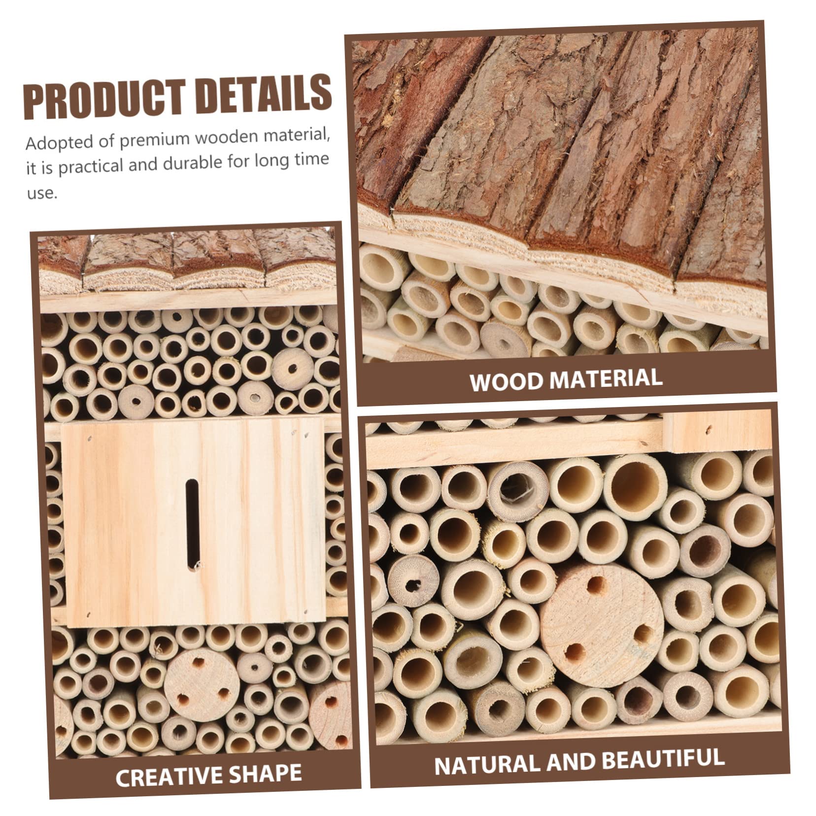 Luxshiny Casetta in Legno Stile Casetta per Insetti Beige per Giardino, Attrae e Api, Mantiene L’ecologia del Giardino Design Decorativo Naturale